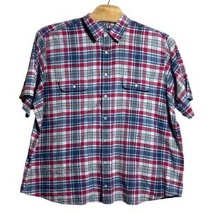 Polo Ralph Lauren Bleeding Madras Shirt Mens 3XB Blue Pink Plaid Short Sleeve
